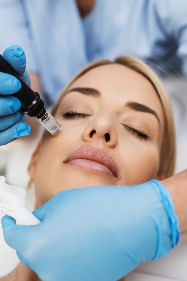 A woman receiving PRP microneedling and skin rejuvenation treatments from Dr. Hadi Michael Rassael at Millennium Wellness in Bethesda-Chevy Chase.